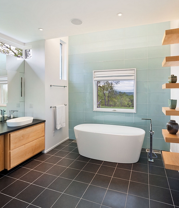 ombre tile in the bathroom in blue