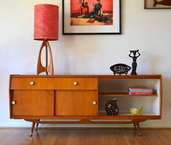 Open teak sideboard with shelves