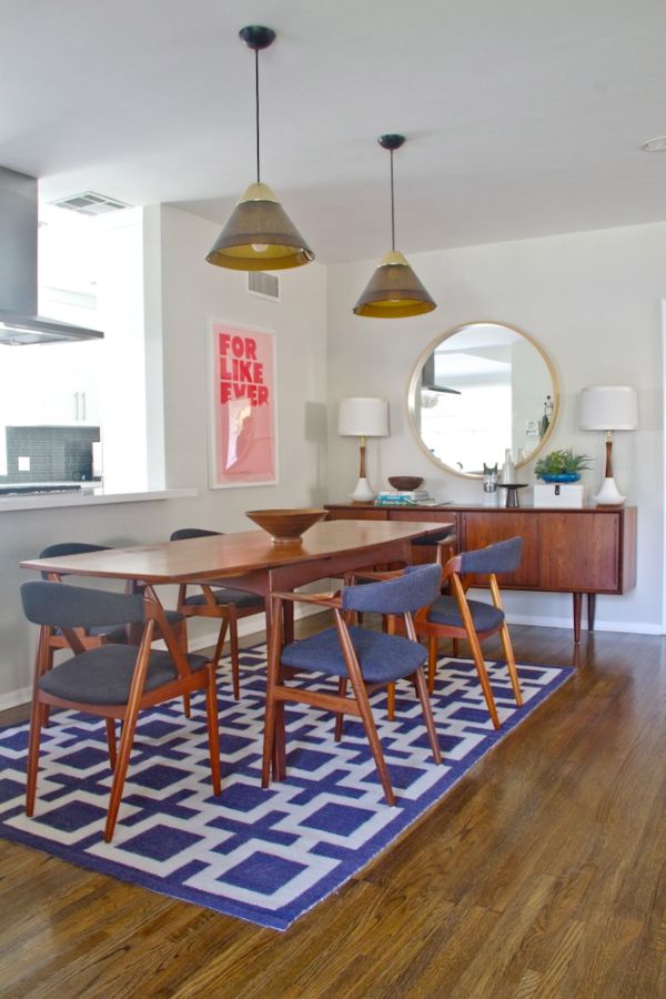 Teak sideboard in the modern dining room