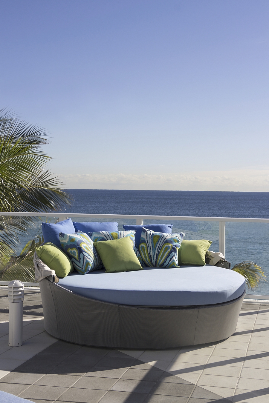 Aqua Daybed with Canopy and Custom Umbrellas