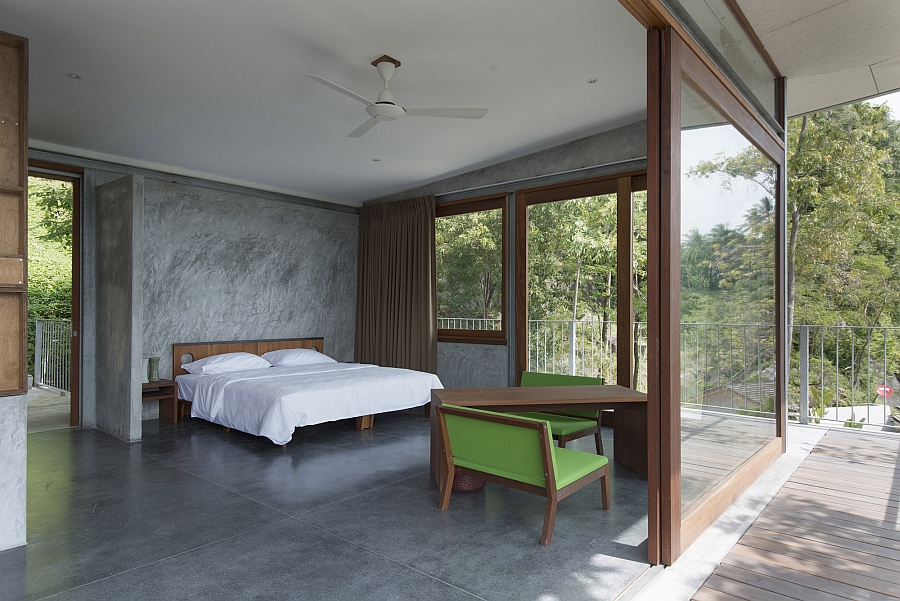 Bedroom in concrete exudes a minimal, rustic vibe