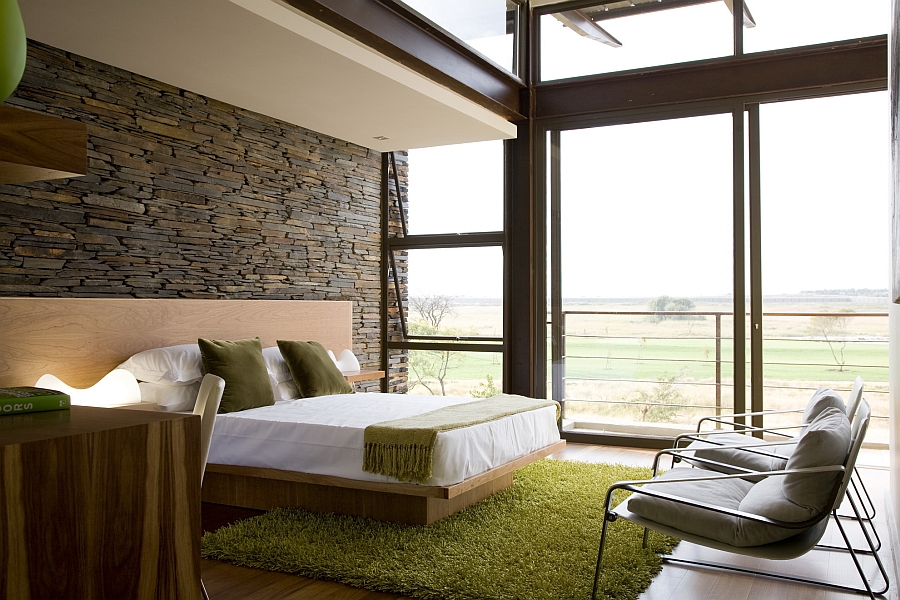 Bedroom with lovely views and green accents