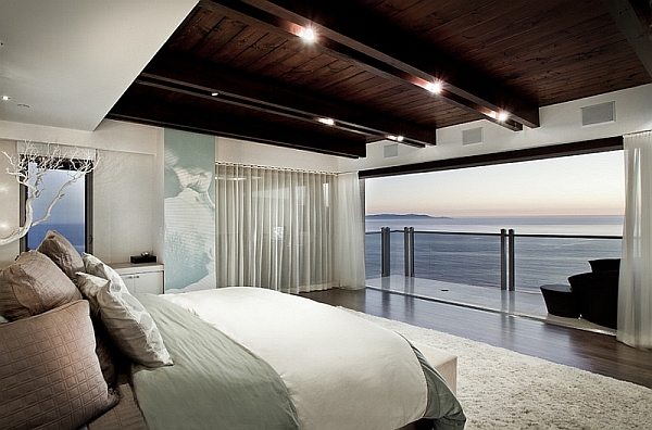 Bedroom with sheer curtains and dramatic Ocean Views
