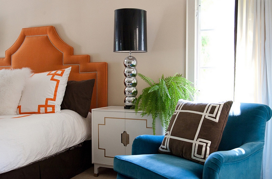 Black table lampshade stands out in the bedroom