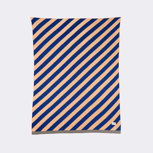 Blue and peach striped blanket