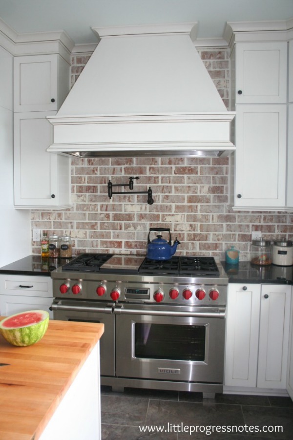 Brick Backsplash White Cabinets 