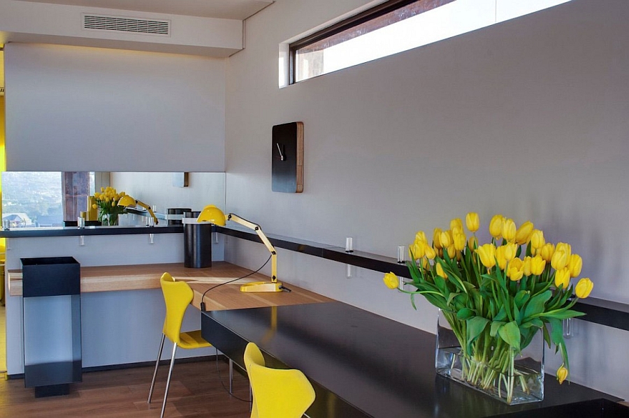 Bright pops of yellow in the home office