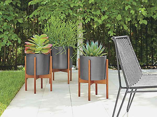 Ceramic and walnut modern planters