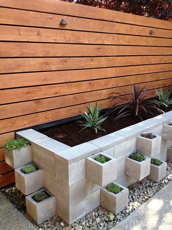 Cinder block flowerbed