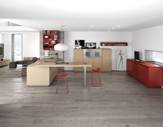 Dynamic Minimalist Kitchen Sizzles With Flaming Red Accents