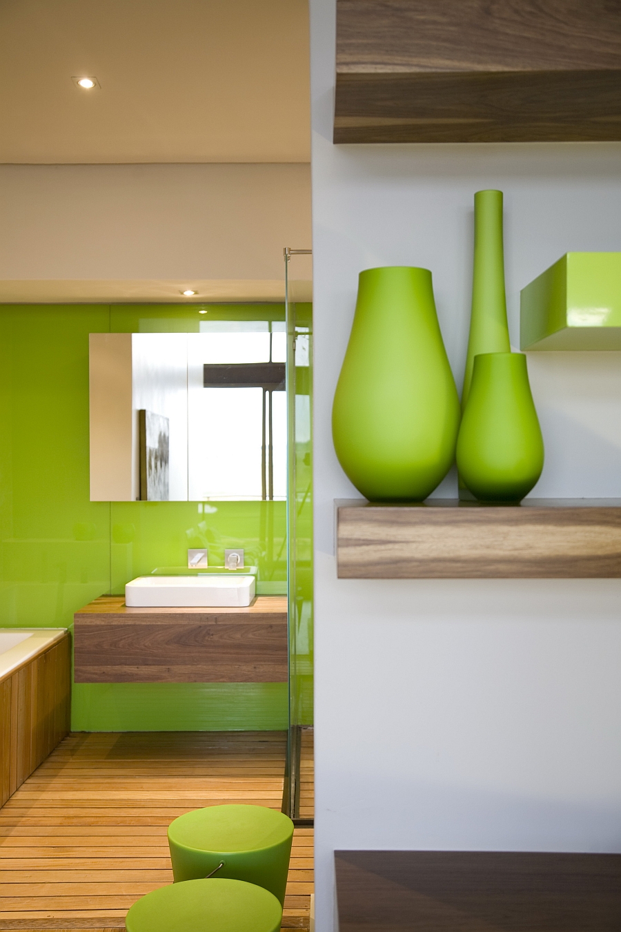 Contemporary bathroom in cool green and white