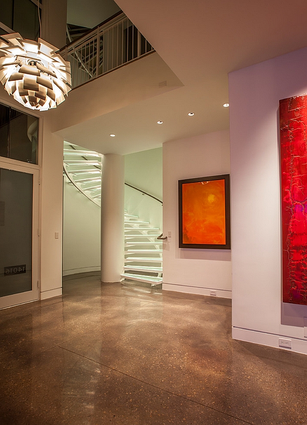 Contemporary entryway with a beautiful spiral stairway