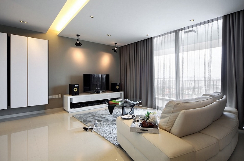 Contemporary living room in gray and white