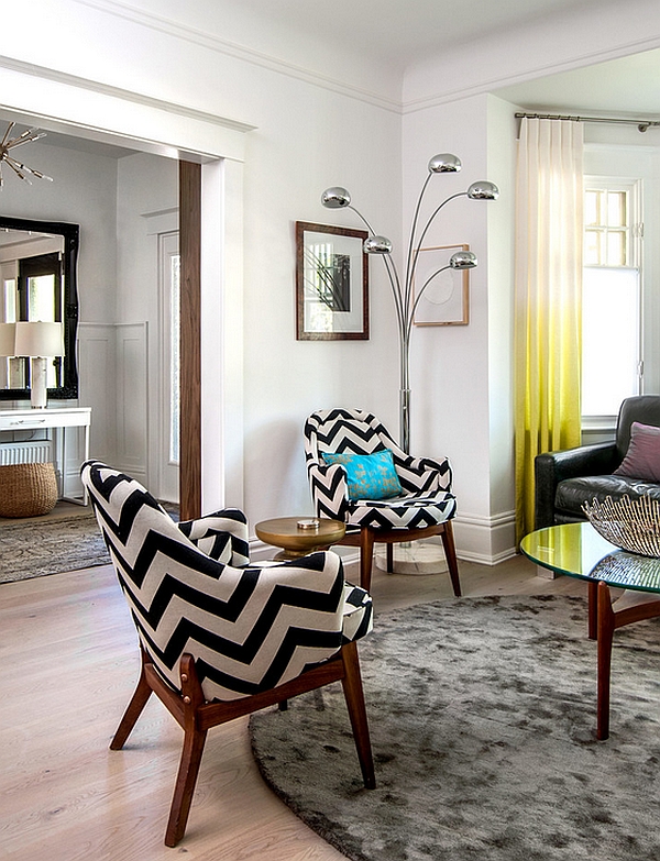 Contemporary living room with chevron accent chairs