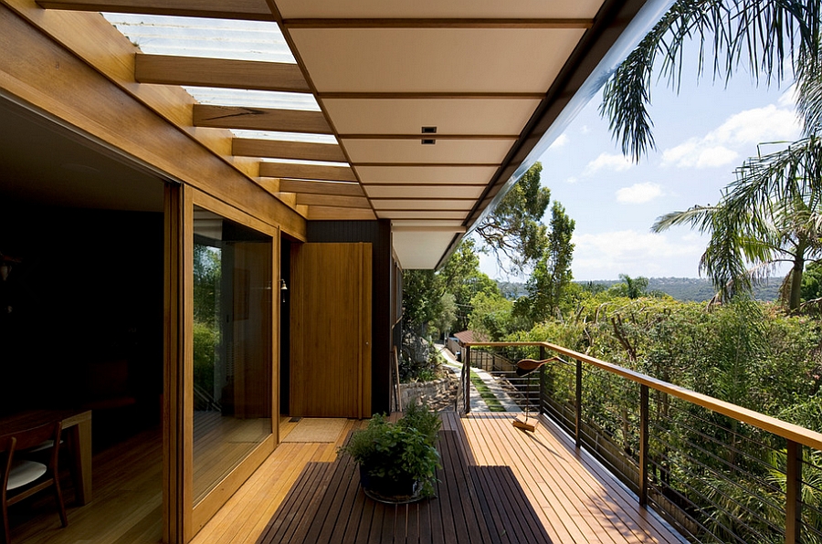 Contemporay wooden deck with lovely views of the distant valley