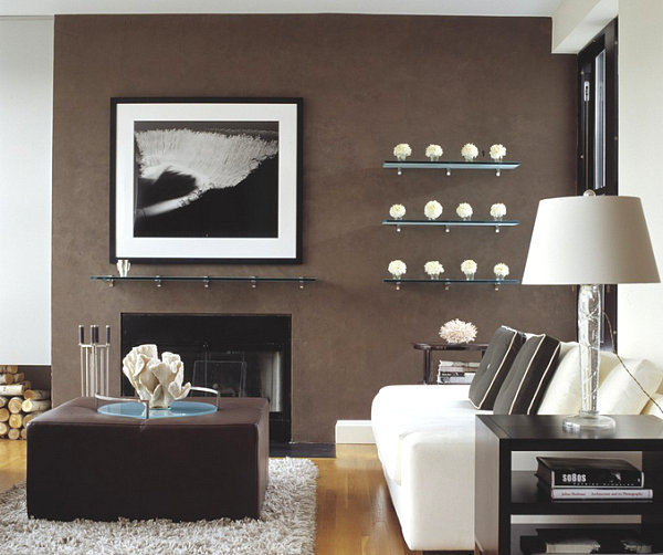 Coral on glass shelving in a modern living room