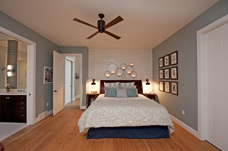 Cottage style bedroom in blue-gray and white