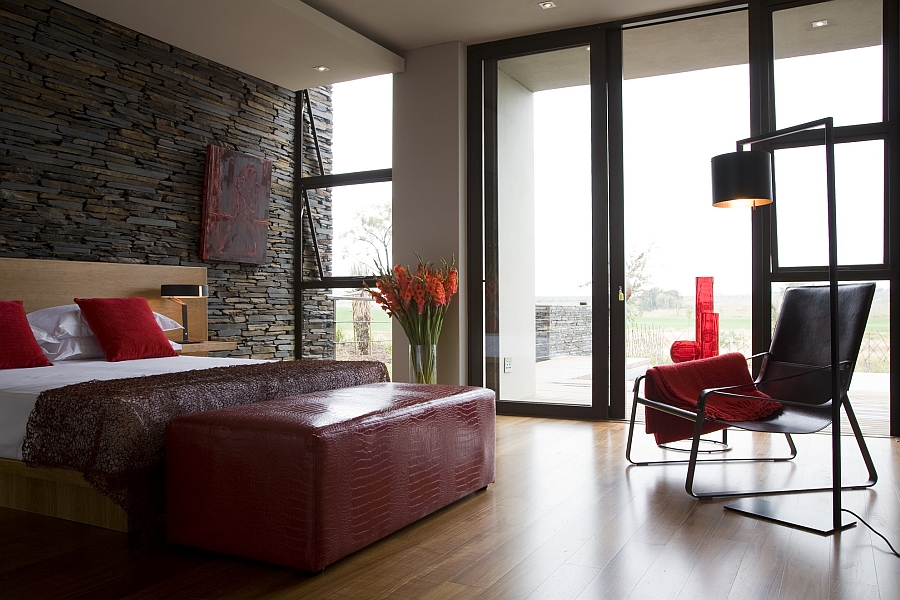 Cozy bedroom with accents of red