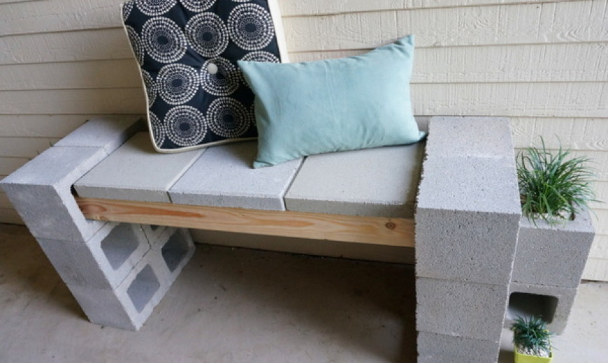 Trendy Front Porch DIY Makeover Featuring a Cinder Block Bench