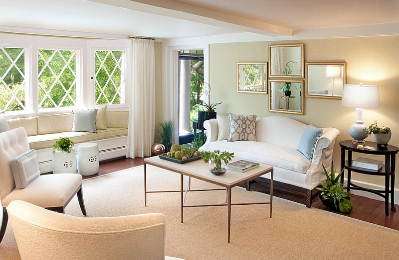 Elegant and spacious living room with twin Chinese garden stools