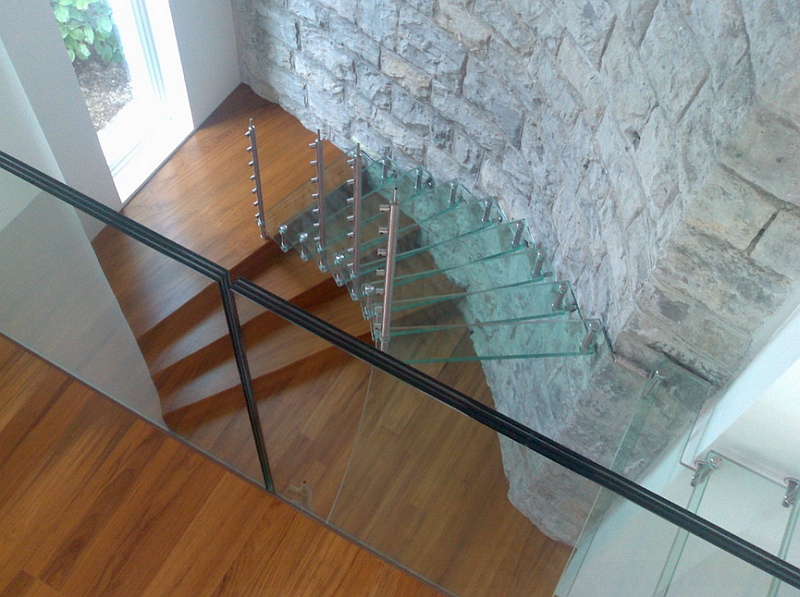 Elegant combination of glass, stone and wood