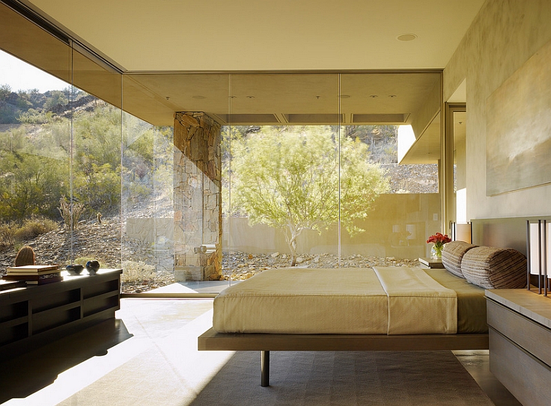 Exceptional minimal bedroom in Phoenix with glass walls