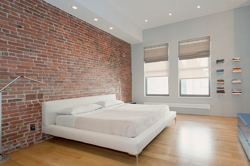 Exposed brick wall idea for a stylish minimal bedroom