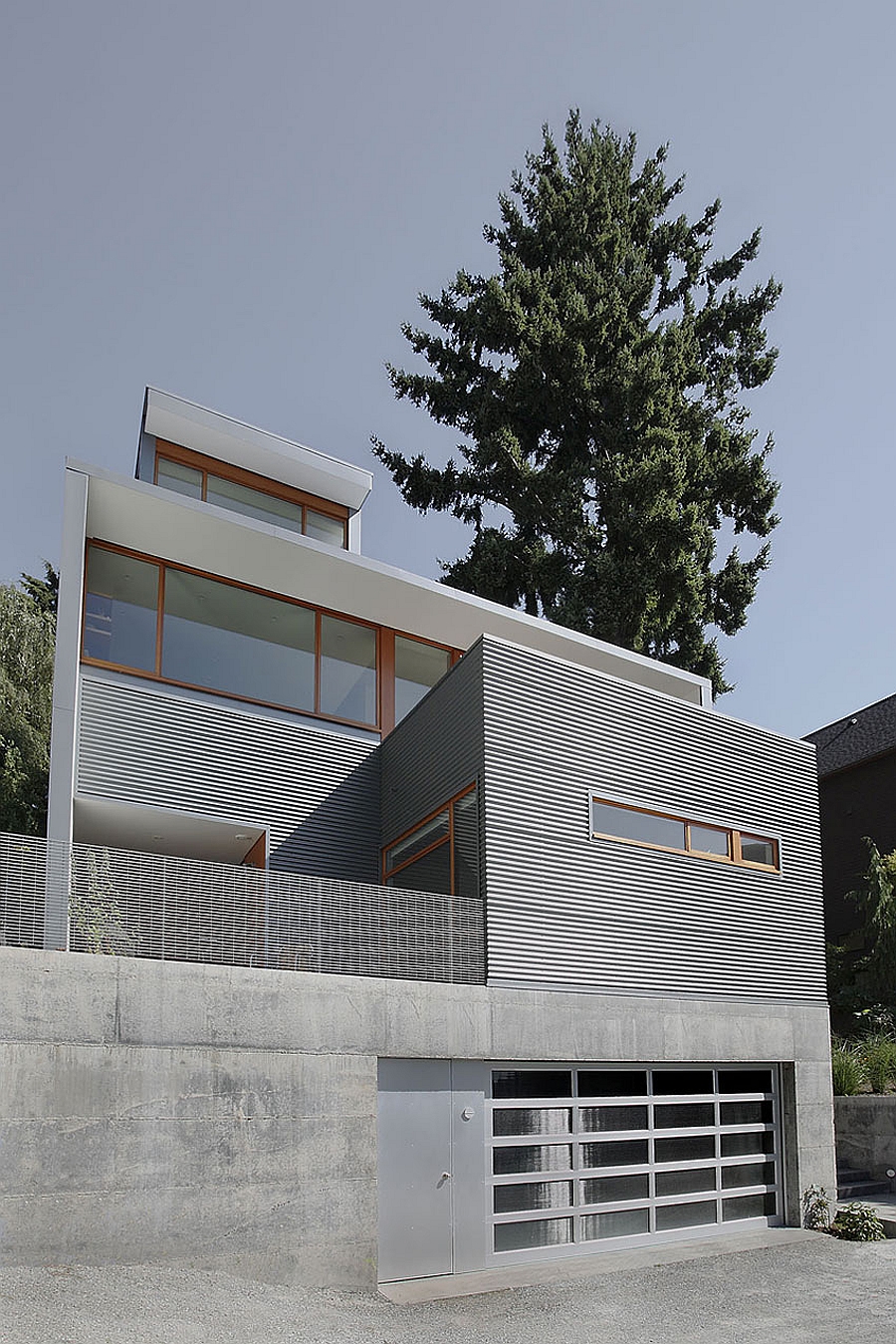 Exterior of the Seattle home in white and grey