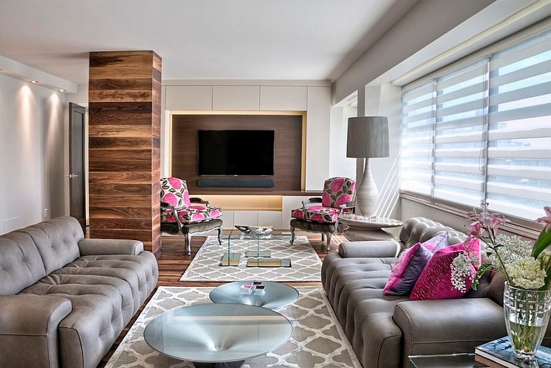 Fabulous living and dining room with pops of pink