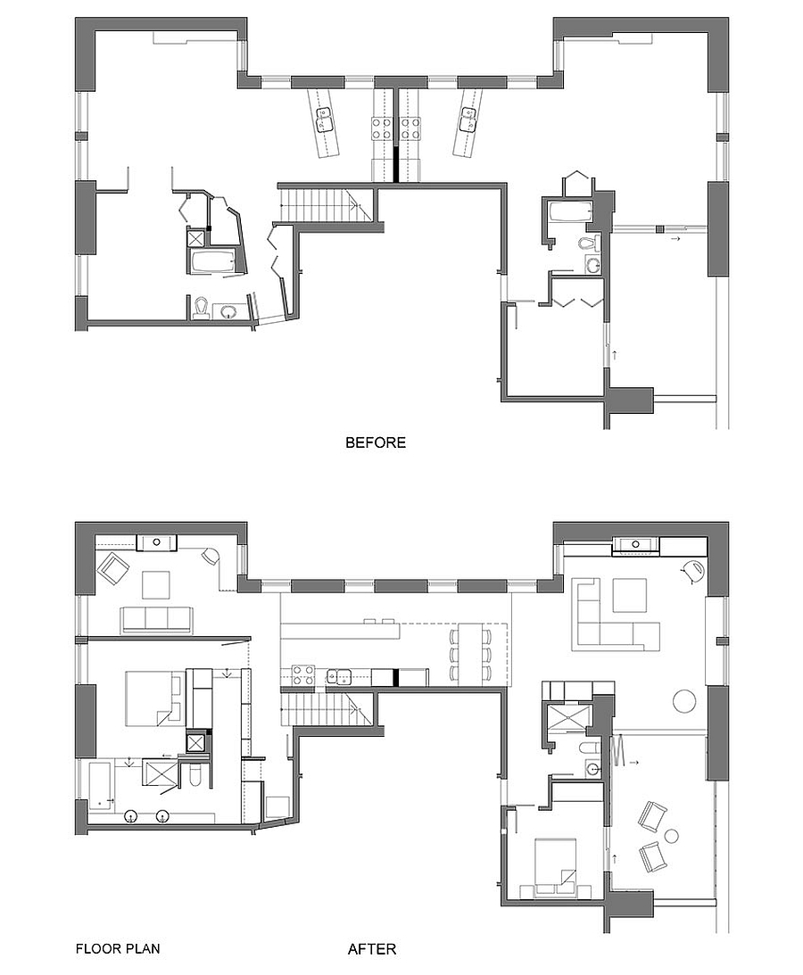 Floor plan of twin apartments joined into one