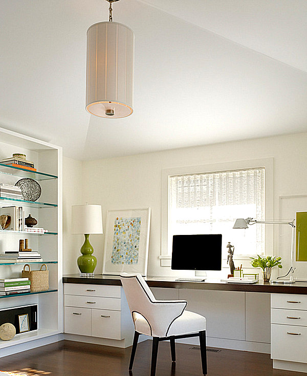 Glass shelving in a contemporary home office