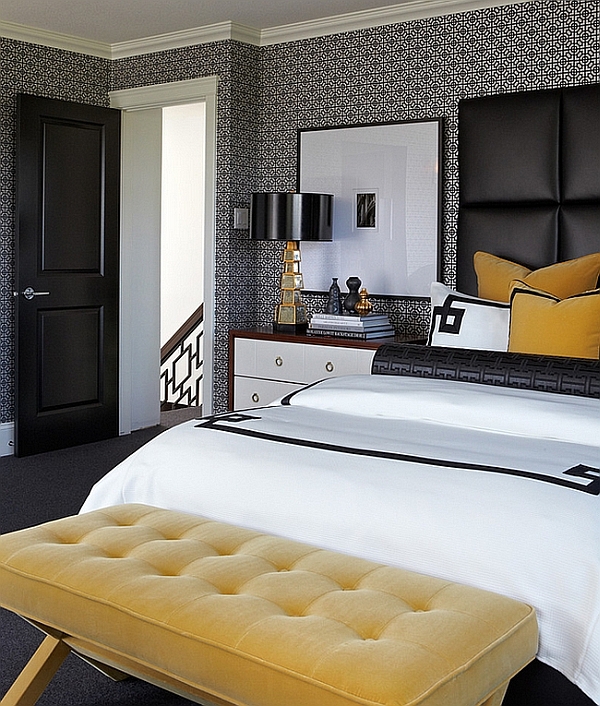Bold Black And White Bedrooms With Bright Pops Of Color - Yellow And Black Bedroom Decorating Ideas