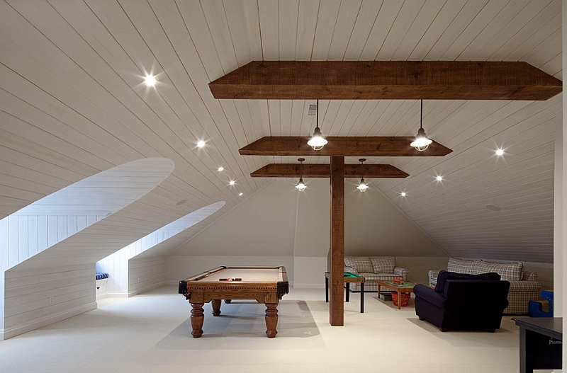 Gorgeous attic game room in white