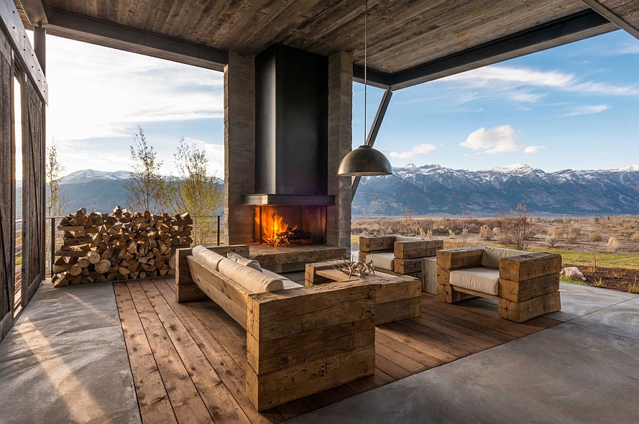 Gorgeous fireplace for the open entry room with mountain views