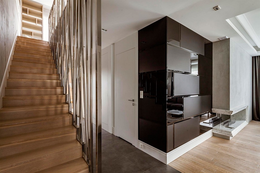 Gorgeous staircase of duplex apartment leading to the private quarters