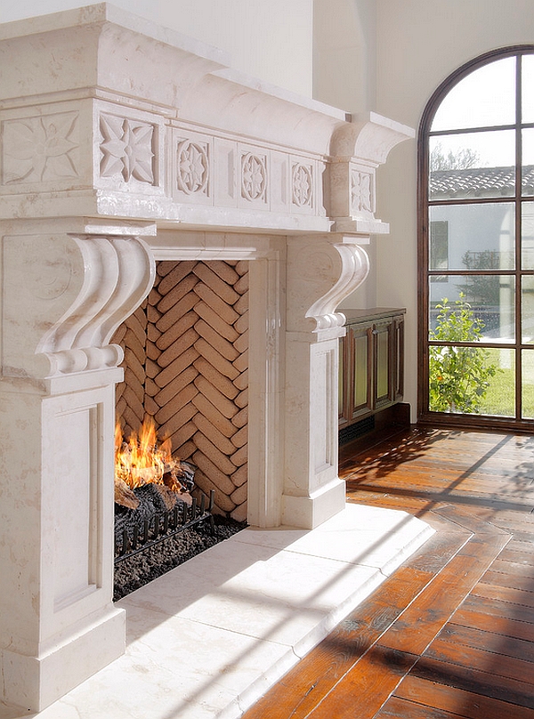 Herringbone pattern on the inside of the fireplace