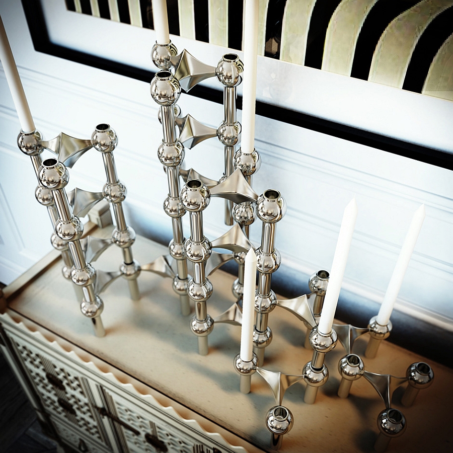 Hint of metallic brilliance with candle holders