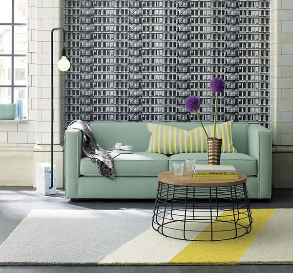 Iron and wood coffee table with a grid motif