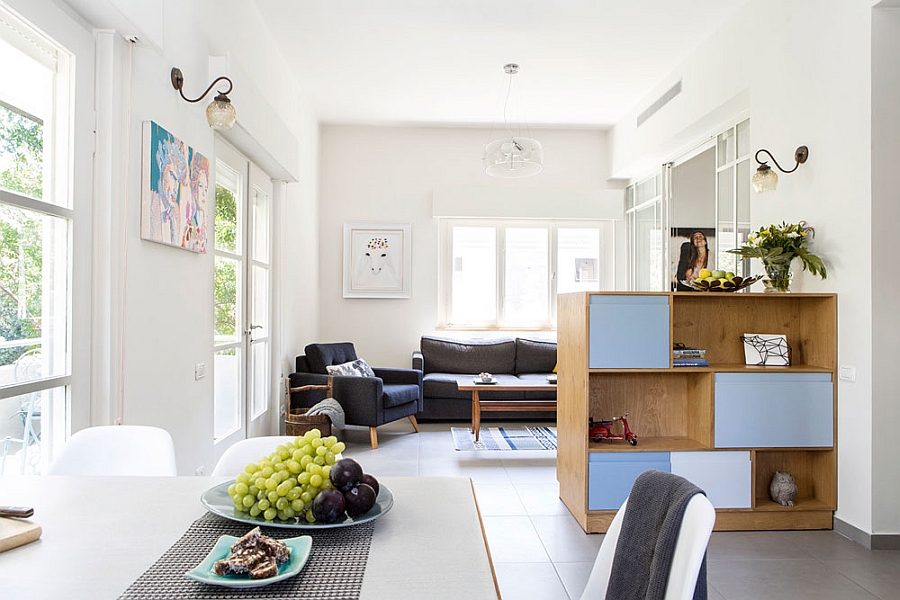 Kitchen, dining and living room of the small apartment