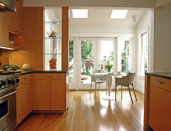 Kitchen with modern glass shelves