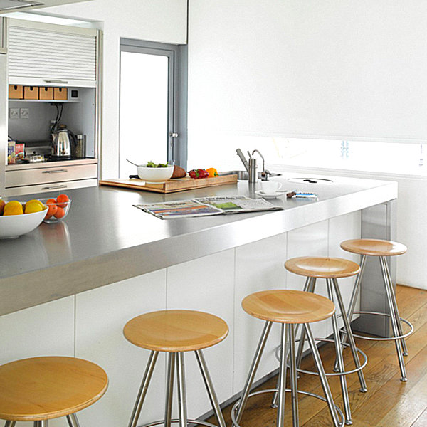 Kitchen with stainless steel countertops