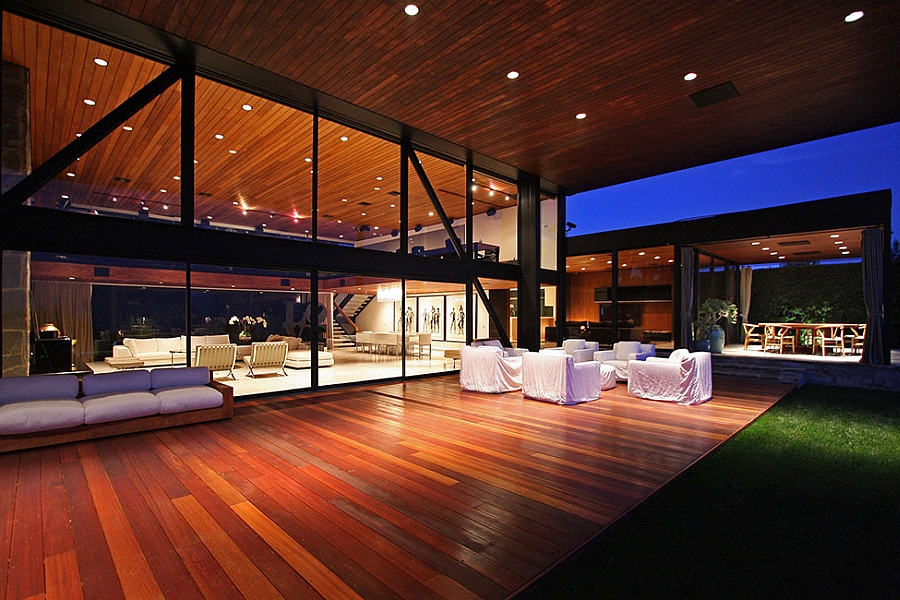 Lavish wooden deck with comfy decor