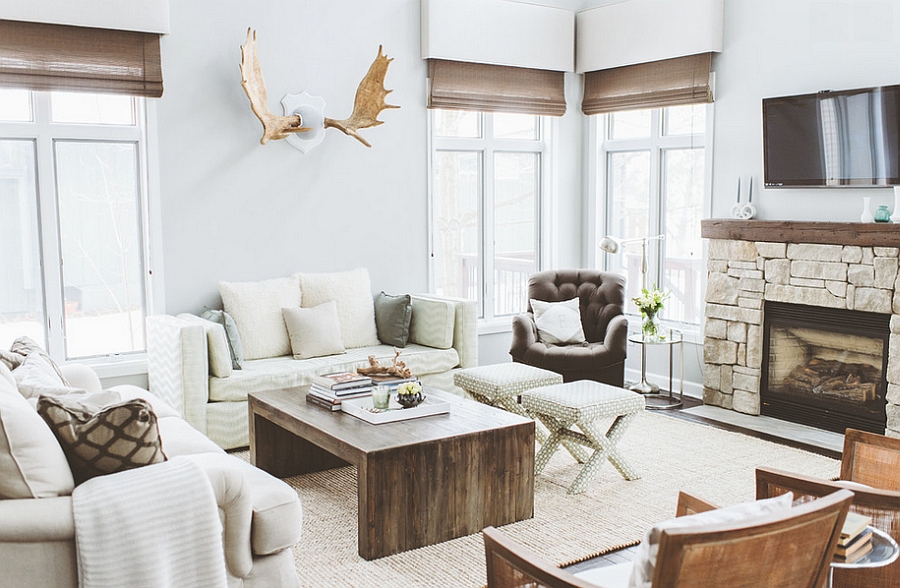 Living room of the modern rustic cabin on Lake Wisconsin