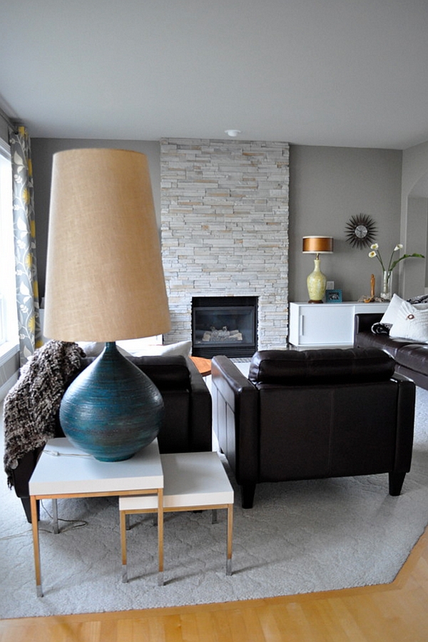 Mid-Century Modern living room with oversized floor lamps