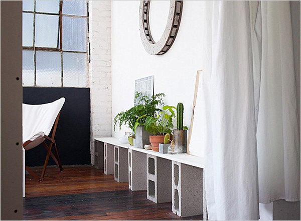 Modern cinder block shelf