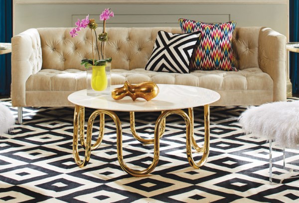 Modern coffee table with brass tubing