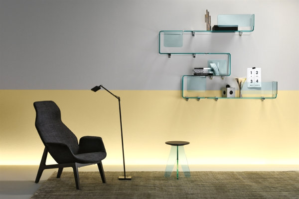 Modern wall-mounted glass shelving