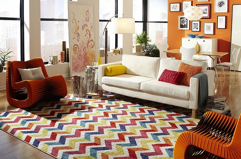 Multicolored chevron pattern rug for the living room