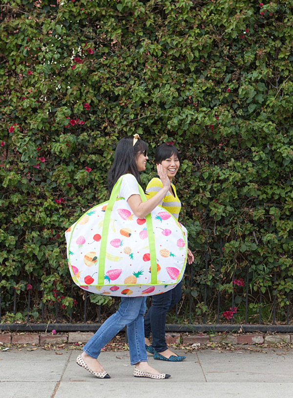 Oversized sample of an upcoming fruit-motif bag from the Oh Joy! for Target Summer Collection