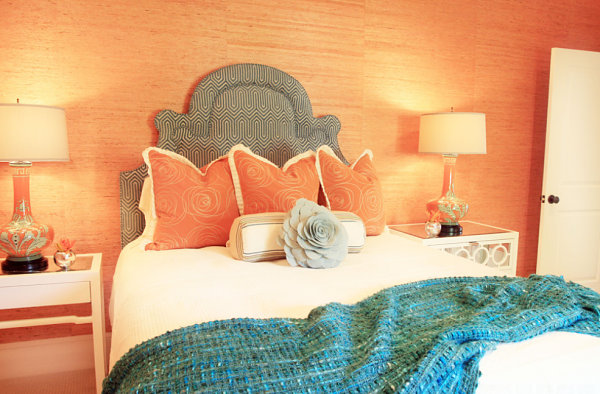 Peach and blue bedroom